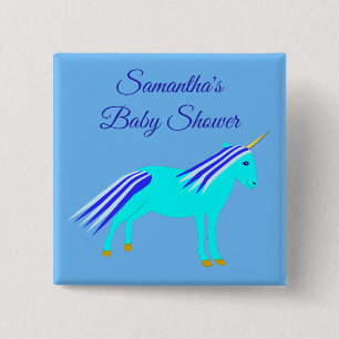 Niedlich Blue Baby Boy Unicorn Custom Baby Shower Button