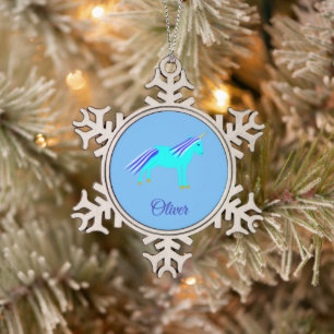 Niedlich Blue Baby Boy Unicorn Custom Schneeflocken Zinn-Ornament