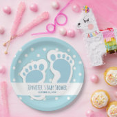 Niedlich Blue Baby Boy's Feet Illustration Pappteller (Party)