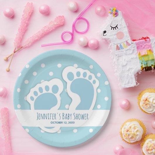 Niedlich Blue Baby Boy's Feet Illustration Pappteller (Party)