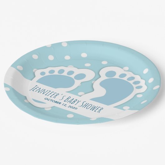 Niedlich Blue Baby Boy's Feet Illustration Pappteller (Schrägansicht)