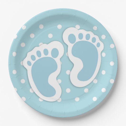 Niedlich Blue Baby Boy's Feet Illustration Pappteller (Vorderseite)
