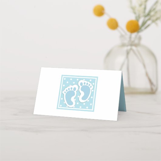 Niedlich Blue Baby Boy's Feet Illustration Platzkarte (Vorderseite)