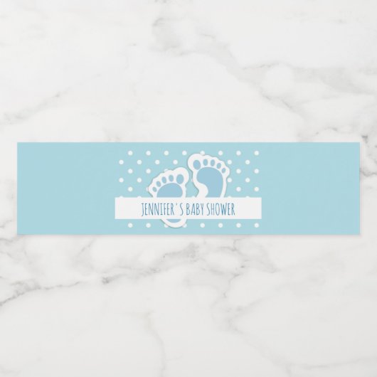 Niedlich Blue Baby Boy's Feet Illustration Shower Wasserflaschenetikett (Einzelnes Label)