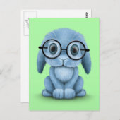 Niedlich Blue Baby Bunny Wearing Brillen auf Green Postkarte (Vorne/Hinten)