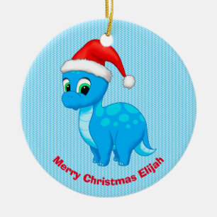 Niedlich Blue Baby Dinosaurier mit Weihnachtsmannm Keramik Ornament