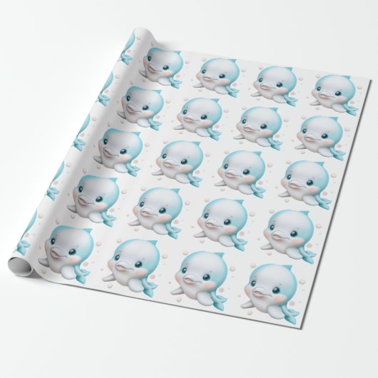 Niedlich Blue Baby Dolphin Geschenkpapier (Ungerollt)