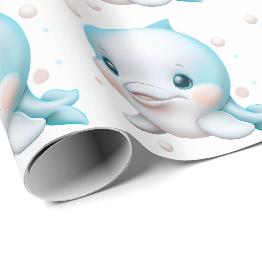 Niedlich Blue Baby Dolphin Geschenkpapier (Rolleneckpunkt)