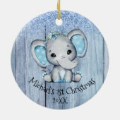 Niedlich Blue Baby Elephant 1. Weihnachtsfeier Keramik Ornament (Hinten)