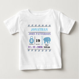 Niedlich Blue Baby Elephant Birth Ankündigung Baby T-shirt