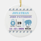 Niedlich Blue Baby Elephant Birth Ankündigung Keramik Ornament (Vorne)