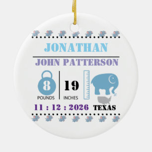 Niedlich Blue Baby Elephant Birth Ankündigung Keramik Ornament