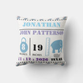 Niedlich Blue Baby Elephant Birth Ankündigung Kissen (Rückseite)