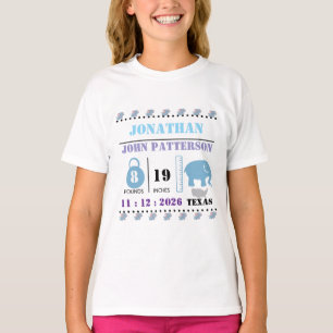 Niedlich Blue Baby Elephant Birth Ankündigung T-Shirt