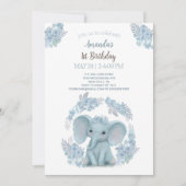 Niedlich Blue Baby Elephant Einladung (Vorderseite)