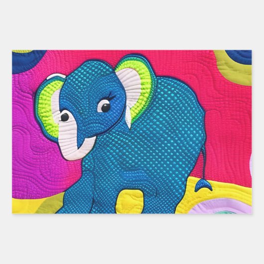 Niedlich Blue Baby Elephant - quillike Design Geschenkpapier Set (Vorderseite 3)