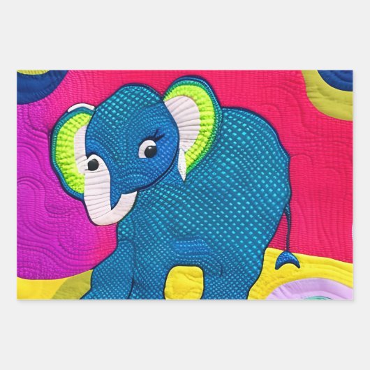 Niedlich Blue Baby Elephant - quillike Design Geschenkpapier Set (Vorderseite)