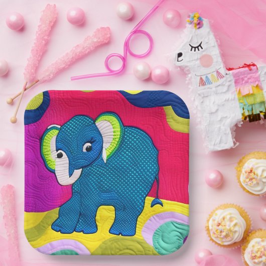 Niedlich Blue Baby Elephant - quillike Design Pappteller (Party)