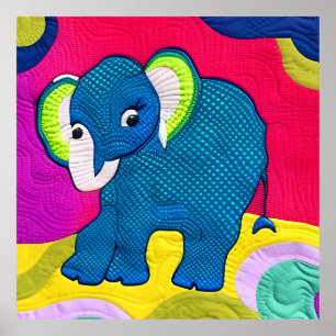 Niedlich Blue Baby Elephant - quillike Design Post Poster