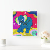 Niedlich Blue Baby Elephant - quillike Design Quadratische Wanduhr (Zuhause)