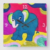 Niedlich Blue Baby Elephant - quillike Design Quadratische Wanduhr (Vorderseite)