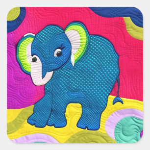 Niedlich Blue Baby Elephant - quillike Design Quadratischer Aufkleber