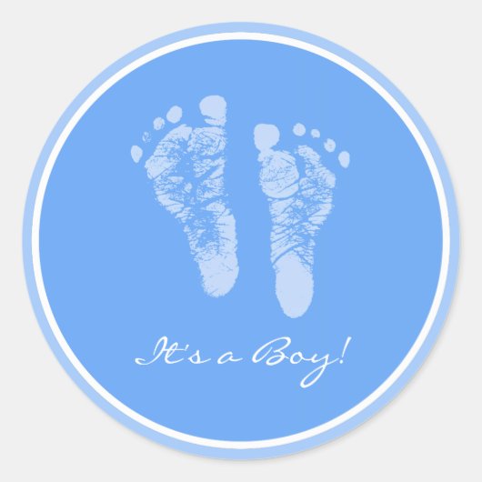 Niedlich Blue Baby Footprints durch eine Baby-Dusc Runder Aufkleber (Vorderseite)