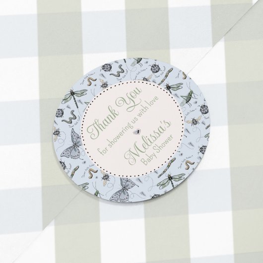 Niedlich Blue Baby Insect & Gingham Pattern Vielen Runder Aufkleber