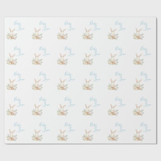 Niedlich Blue Baby Liebe Skript Bunny Rabbit Dusch Geschenkpapier (Flach)