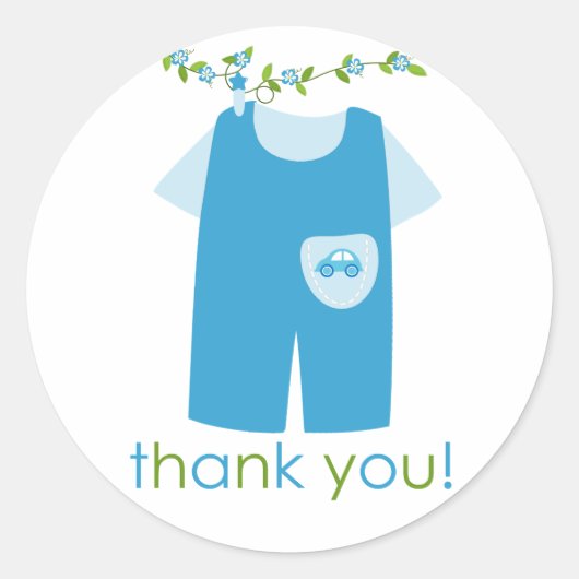 Niedlich Blue Baby Outfit Danke Sticker (Vorderseite)