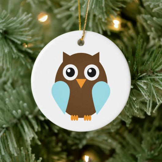 Niedlich Blue Baby Owl Keramik Ornament (Baum)