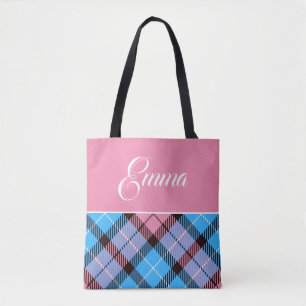 Niedlich Blue Baby Pink Kariert Tartan Personalisi Tasche
