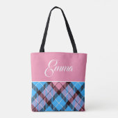 Niedlich Blue Baby Pink Kariert Tartan Personalisi Tasche (Rückseite)