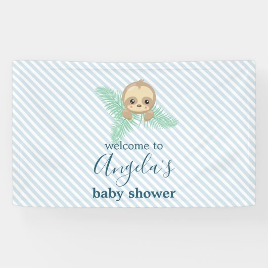 Niedlich Blue Baby Sloth Babydusche Banner (Horizontal)