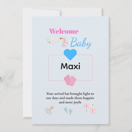 Niedlich Blue Baby Welcome Card | Personalisiert N Einladung (Vorderseite)