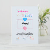 Niedlich Blue Baby Welcome Card | Personalisiert N Einladung (Stehend Vorderseite)