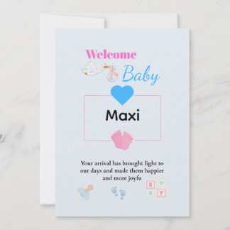 Niedlich Blue Baby Welcome Card | Personalisiert N Einladung