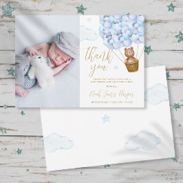 Niedlich Blue Balloons Bear Newborn Baby Foto Dankeskarte