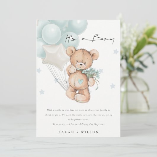 Niedlich Blue Bar Balloon Baby Announccard Dankeskarte (Stehend Vorderseite)