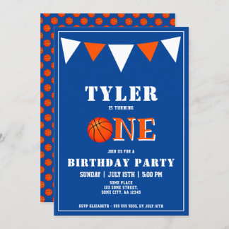 Niedlich Blue Basketball 1. Geburtstag Einladung