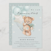 Niedlich Blue Bearly Wait Balloon Baby Dusche einl Dankeskarte (Vorne/Hinten)