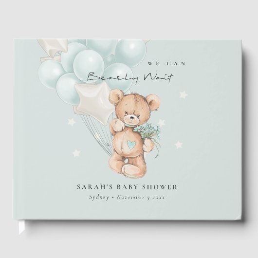 Niedlich Blue Bearly Wait Bear Balloon Baby Showdu Gästebuch (Vorderseite)