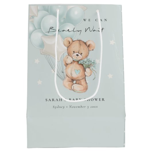 Niedlich Blue Bearly Wait Bear Balloon Baby Showdu Mittlere Geschenktüte (Rückseite)