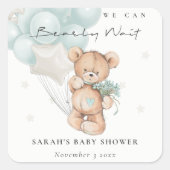 Niedlich Blue Bearly Wait Bear Balloon Baby Showdu Quadratischer Aufkleber (Vorderseite)