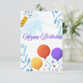 Niedlich Blue Birthday Card mit Ballons (Stehend Vorderseite)