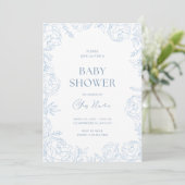 Niedlich Blue Blume Baby Dusche einladen Einladung (Stehend Vorderseite)
