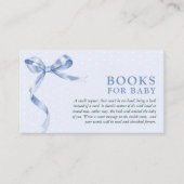 Niedlich Blue Bow Book Request Baby Dusche Begleitkarte (Vorderseite)