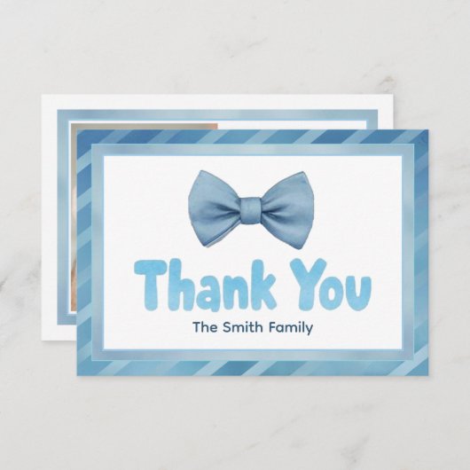 Niedlich Blue Bow Krawatte Babydusche Danke Karte (Vorne/Hinten)