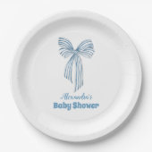 Niedlich Blue Bow Ribbon Baby Boy Dusche Pappteller (Vorderseite)