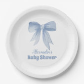 Niedlich Blue Bow Ribbon Baby Boy Dusche Pappteller (Vorderseite)